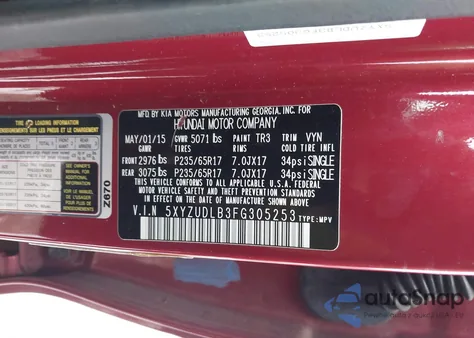 2015 Hyundai Santa Fe Sport 2.4L from USA, damaged, VIN 5XYZUDLB3FG305253